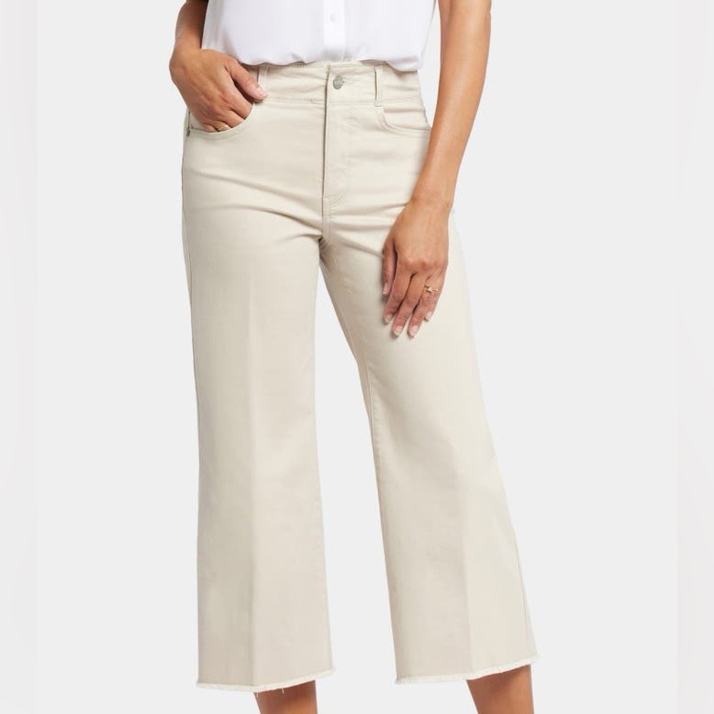 NYDJ‎ Brigitte Wide Leg Crop High Rise Flare Feather Raw Hem Pants